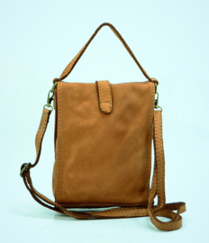 Vintage leren telefoontasje / crossbody trendy tan