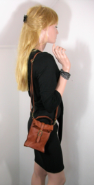 Vintage leren telefoontasje / crossbody vintage bordeaux