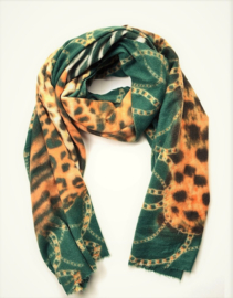 Warme sjaal panter / zebra met kettingprint groen multi