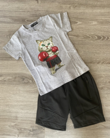 T-shirt -  Fighting Cat grey