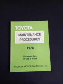 Werkplaatshandboek Toyota onderhoud personenauto's (1978)