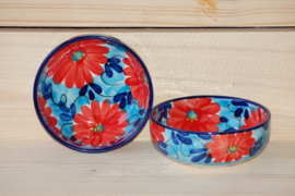 Cuenco Flor Azul Roja