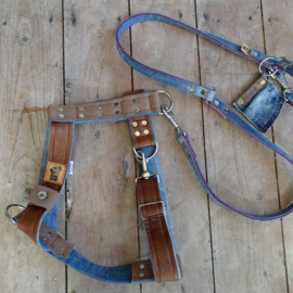 Duotoon bruin/lever hondentuig L