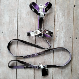 SET Tuigje van koeienvel met riem & poepzaktasje | Maat XS