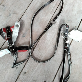 SET Tuigje van koeienvel met riem & poepzaktasje XXXS