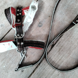 SET Tuigje van koeienvel met riem & poepzaktasje XXXS