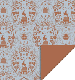 Inpakpapier rol Sint Illustratie Blue Cognac