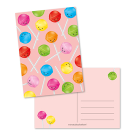 Postcard kawaii lollipops pink