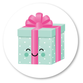 5 ronde stickers | cadeautje mintgroen en roze