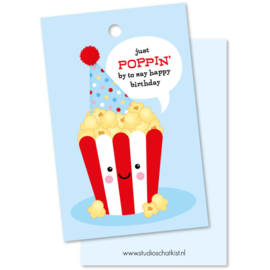 Gift tag just poppin' by to say happy birthday | blue