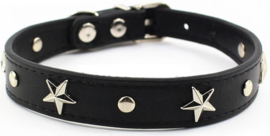 Leren halsband met sterren / studs | Zwart