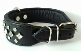 BENIBACHI super de luxe leren halsband met kristal 65cm