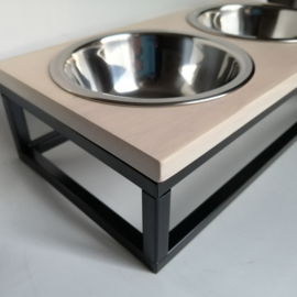 Dubbele honden voerbak / drinkbak metaal/hout