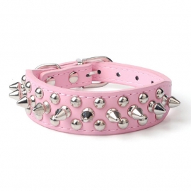 HB70 - Halsband met spikes en studs | roze | S
