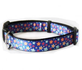 Nylon halsbandje STAR | Blauw | 21 - 33cm