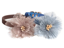 Honden halsband met bloem en glitter | blauw, bruin, roze