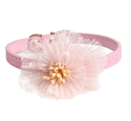 Honden halsband met bloem en glitter | blauw, bruin, roze