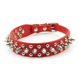 hb70 - Halsband met spikes en studs | rood |  28 - 38cm