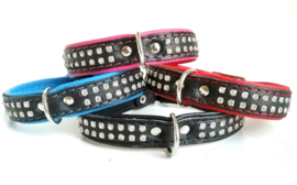 leren honden halsband met zirkonia 30cm