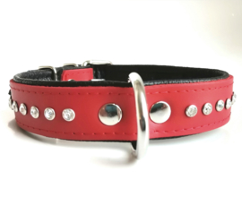 Leren honden halsband met strass | rood | S