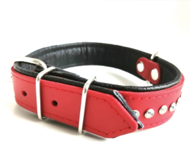 Leren honden halsband met strass | rood | S