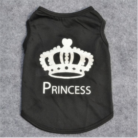 Mouwloos Honden shirt "princess" | zwart |  XS
