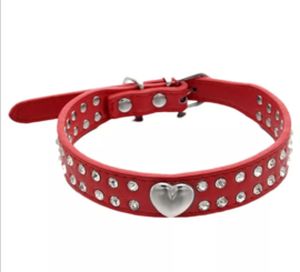 Hb111 - Halsband met strass en hart | Rood |  XS