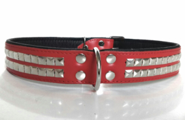 Leren honden halsband met studs | ZORAN | rood/zwart 65cm