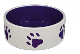 Keramische voerbak Paws | Paars | 16cm