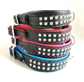 leren honden halsband met zirkonia 30cm