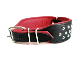 ELEGANCE leren honden halsband met studs | zwart / rood | 65cm