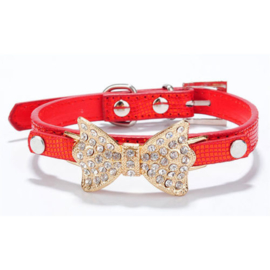 Metallic halsband met strik | rood | 20-26cm