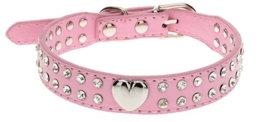 Hb111 - Rhinestone halsband met hart | Roze |XS