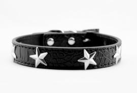 HB29 - Halsband zwart met sterren. 38 - 45.5 cm