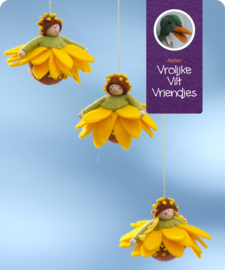 Bloempoppetjes van viltbolletjes