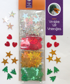 Pailletten hart, 2x ster en kerstboom