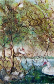Landscape with two swans