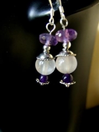 213 Elegant  earrings  with Rose quarts, Amethyst and cristals E25,-