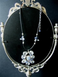 047   Necklace with vintage  Sterling Silver ornament and Sodalite. 