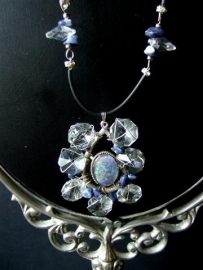 047   Necklace with vintage  Sterling Silver ornament and Sodalite. 