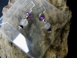 213 Elegant  earrings  with Rose quarts, Amethyst and cristals E25,-