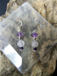 213 Elegant  earrings  with Rose quarts, Amethyst and cristals E25,-