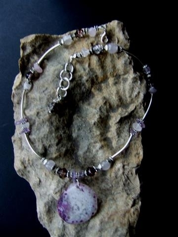 183  Necklace with nice Agate stone, Rosequarts  and  Amethyst. 