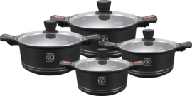KookKunst Holland 8 delige Marbel coating pannenset Zwart