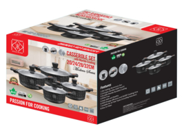 KookKunst Holland 8 delige Marbel coating pannenset Grijs & Zwart