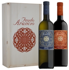 Wijngeschenk Feudo Arancio Sicilië - in 2 vaks bedrukte wijnkist