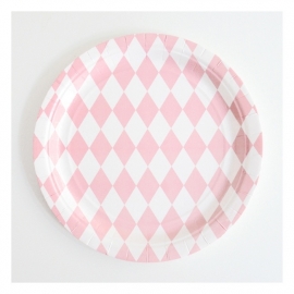 Papieren bordjes roze ruit