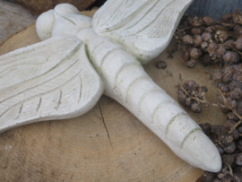 Stenen betonnen libel  wandornament - 24 cm lang