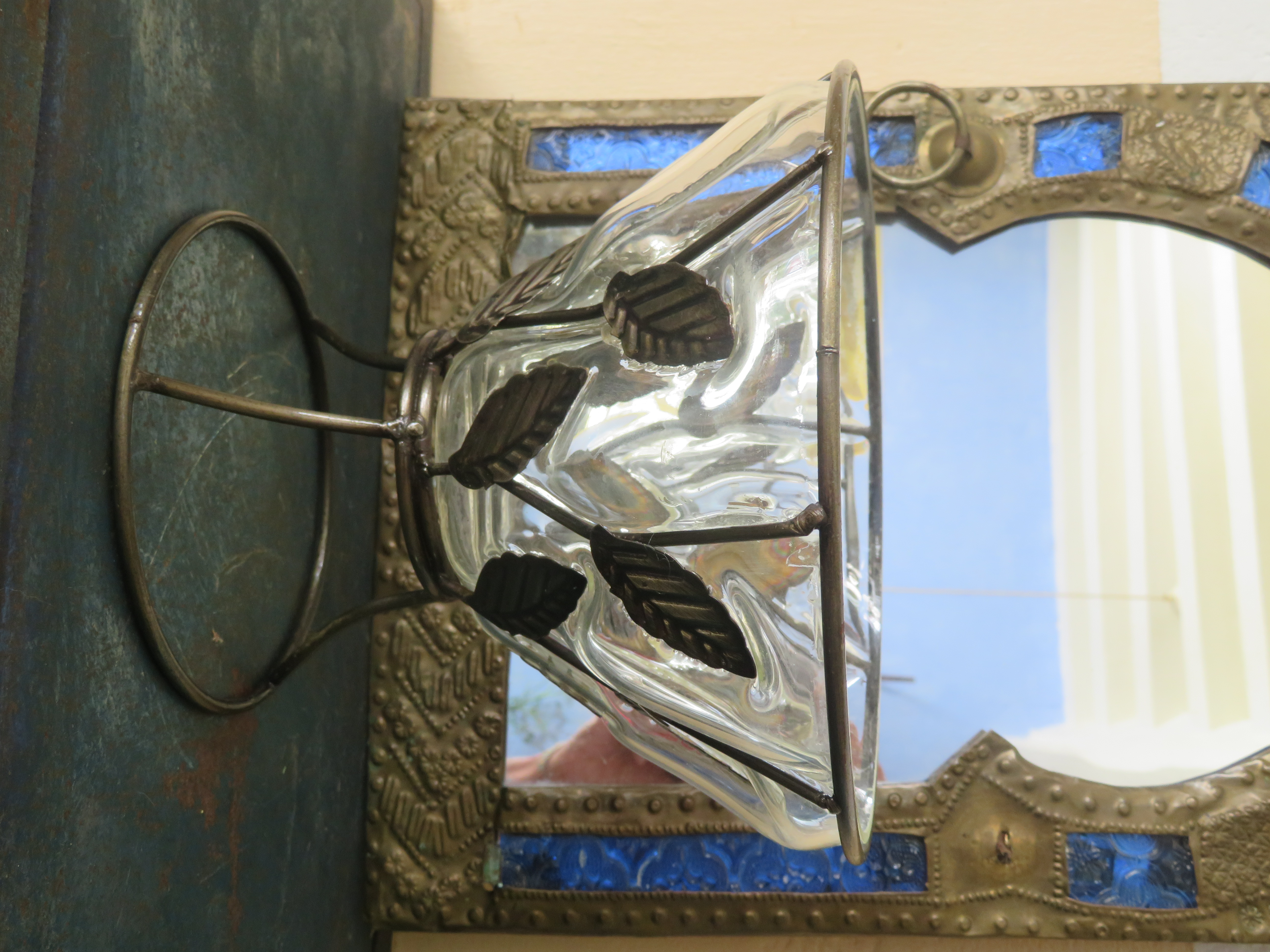Vintage Venetiaans glazen vaas schaal in ijzeren frame