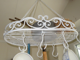VERKOCHT Brocante wit metalen wildrek pannenrek - 50 x 29 cm